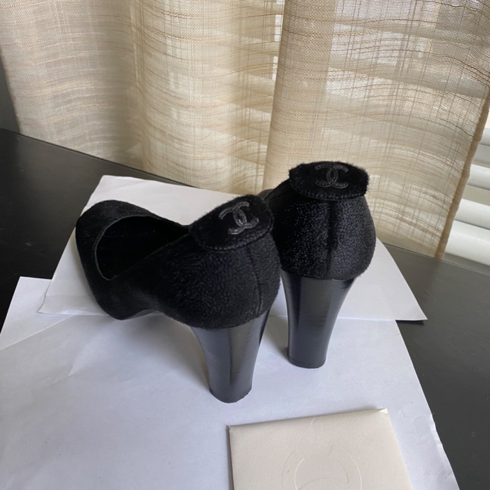 CHANEL BLACK PUMPS CC LOGO HEELS mules leather slip on slides loafers 36-6sandal - Picture 11 of 11